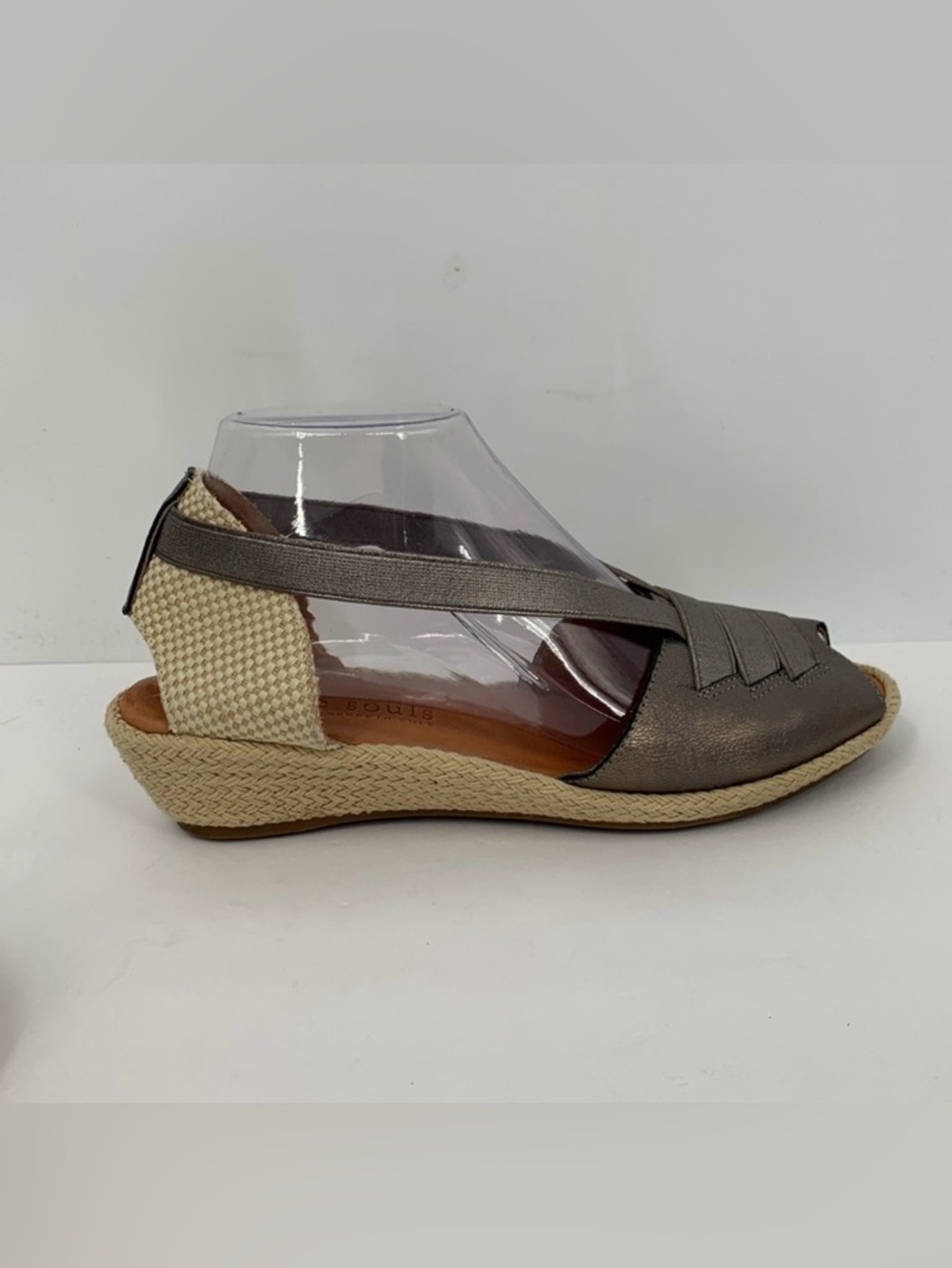 Gentle Souls Lena wedge espadrille sandal shoe pewter leather woven platform 8